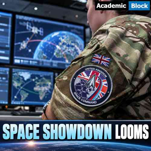 Image showing a UK Space Command operator monitoring satellite activity and orbital threats inside a military control room, illustrating Britain’s growing space defense capabilities.