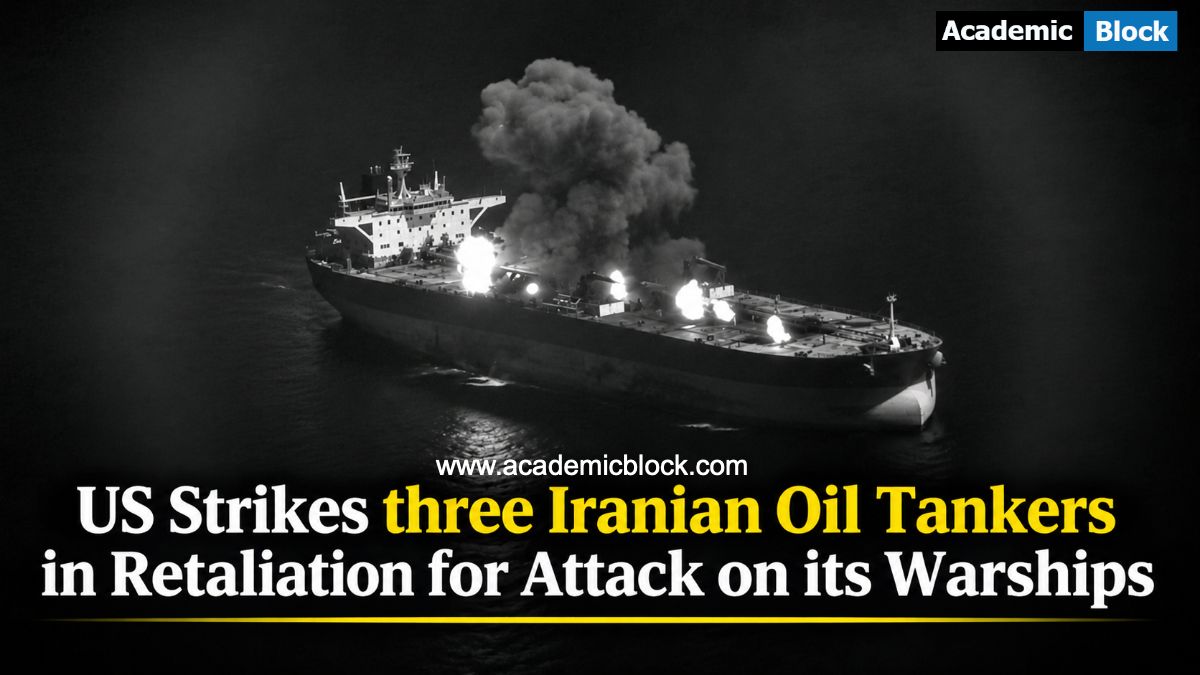  Image show a fire on the Iranian Oil Tankers, after US Strikes on three Iranian Oil Tankers in Retaliation for Attack on its Warships. 