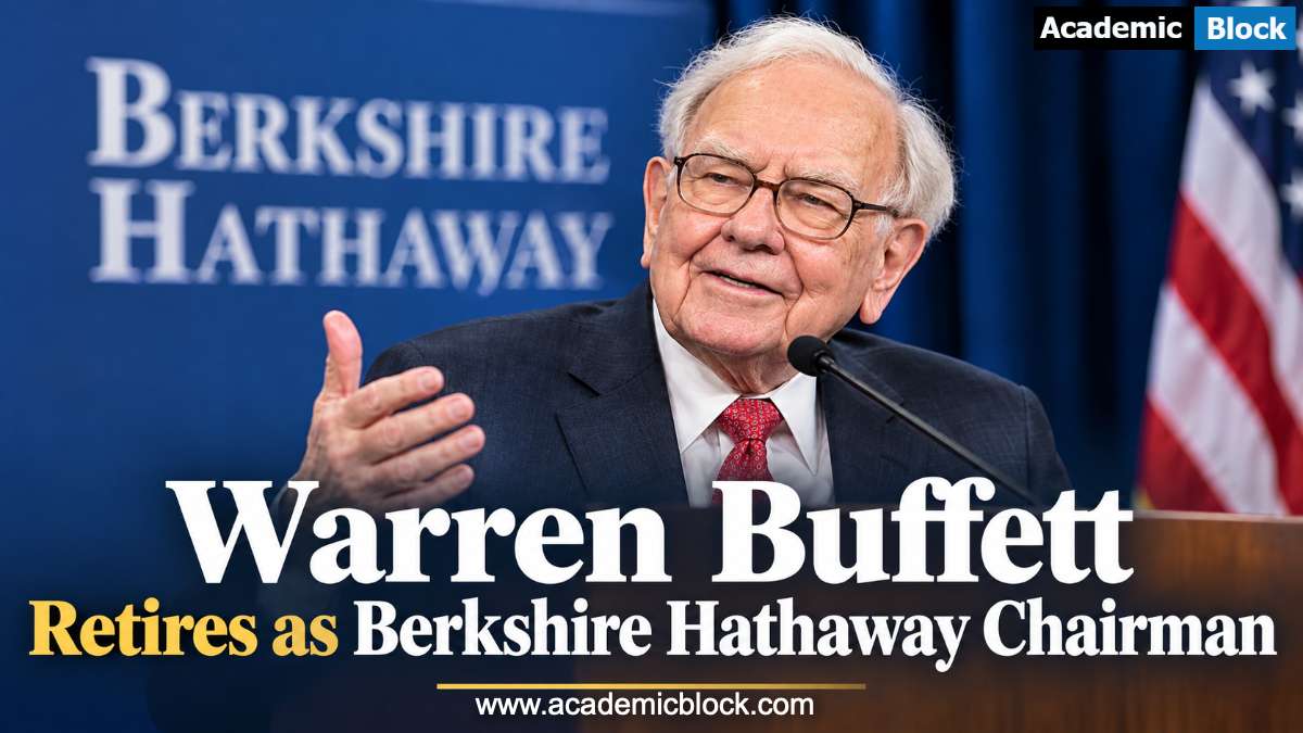  Image showing Warren Buffett at podium. In September 2026 he retires from Berkshire Hathaway chairmanship. 
