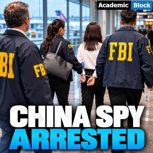 Image showing FBI agents escort Wanying Zhang after her arrest in an alleged China spying case at a U.S. airport.