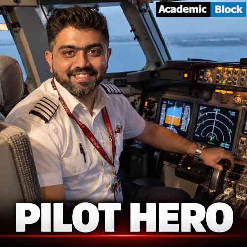 Image showing Hero pilot Smit Machchhar seated in a Flydubai cockpit during the flight, with aircraft controls and flight displays visible behind him.