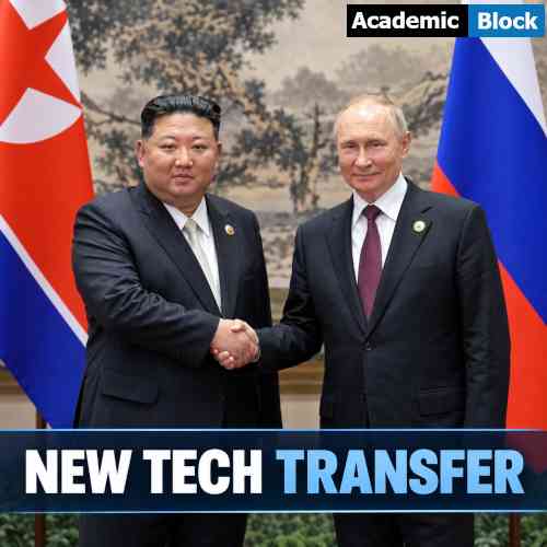 Image showing Kim Jong Un and Vladimir Putin shake hands as North Korea and Russia discuss new technology transfer cooperation.