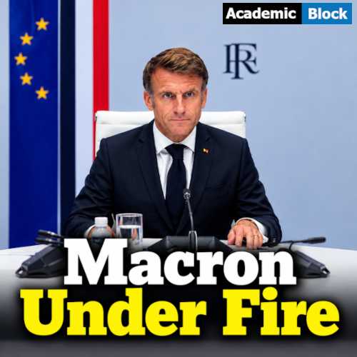 French President Emmanuel Macron seated at an official meeting table amid French Protests to discuss public order control.