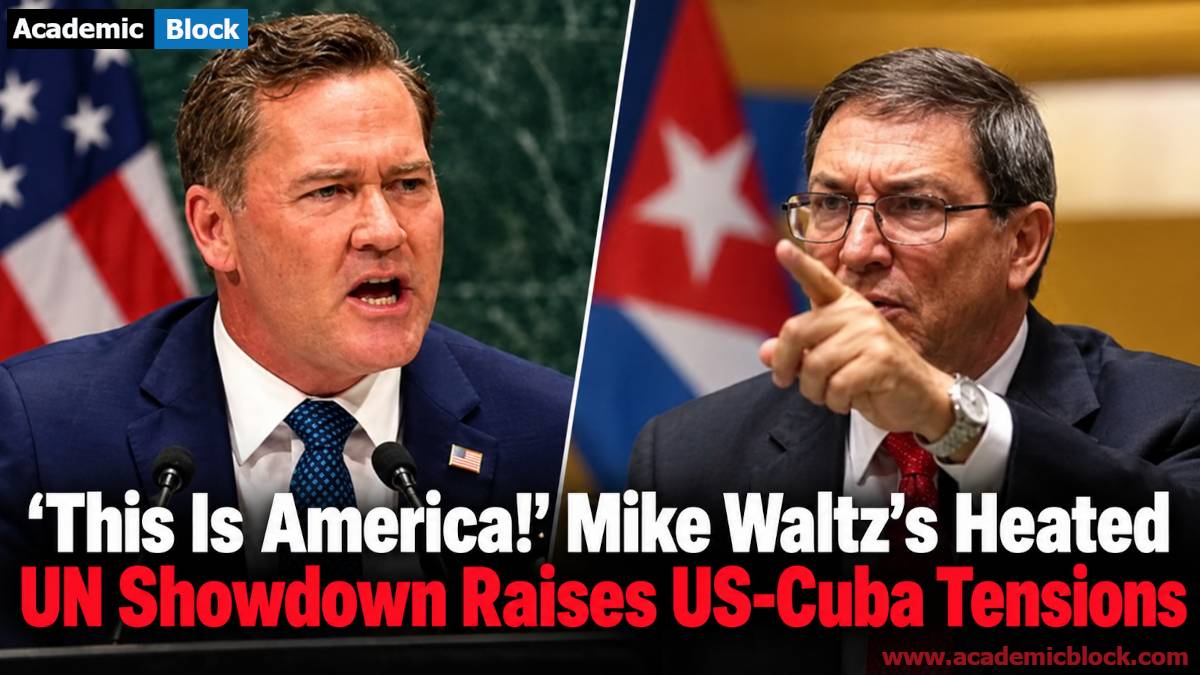 This image shows Mike Waltz and Cuba’s foreign minister clash during a heated UN confrontation, highlighting rising tensions between the United States and Cuba.
