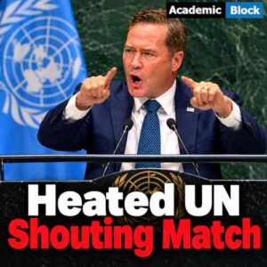 This Image shows Mike Waltz delivering a fiery speech at the United Nations, pointing emphatically during a heated confrontation that highlights rising US-Cuba tensions.