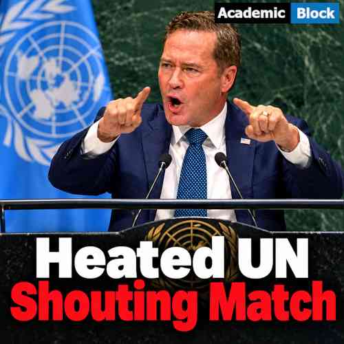 This Image shows Mike Waltz delivering a fiery speech at the United Nations, pointing emphatically during a heated confrontation that highlights rising US-Cuba tensions.