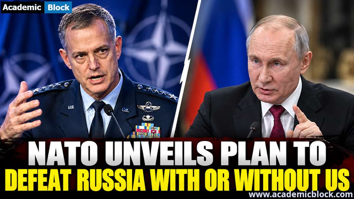 Image showing NATO General Alexus Grynkewich and Vladimir Putin in a split-screen image about NATO’s Russia defense plan.