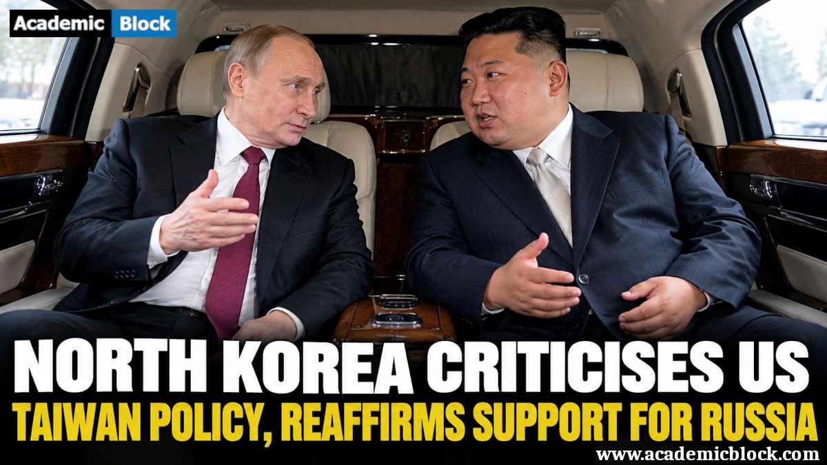 Image showing Kim Jong Un and Vladimir Putin talk inside a luxury vehicle as North Korea criticizes U.S. policy toward Taiwan and reaffirms support for Russia.