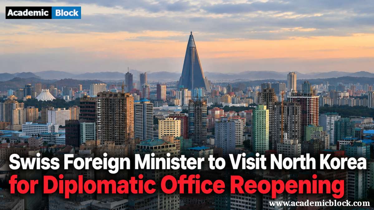 This image shows Pyongyang’s skyline featuring the Ryugyong Hotel ahead of the Swiss foreign minister’s planned visit to North Korea to reopen a diplomatic office.