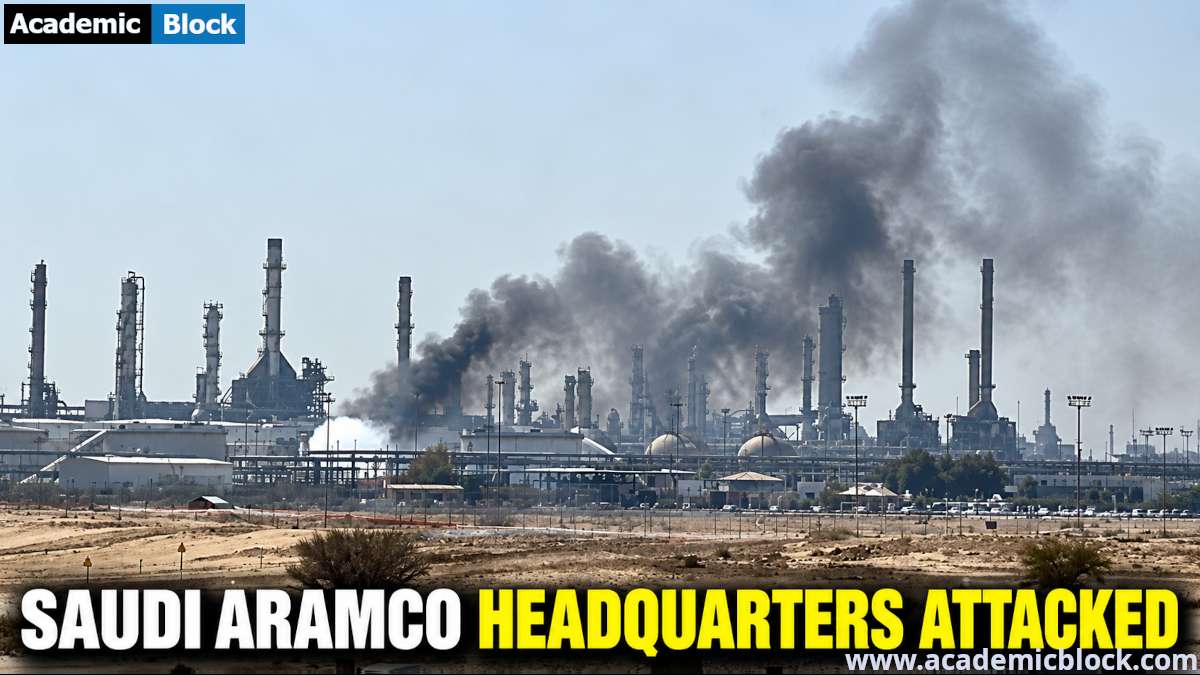 Image showing Smoke rises above an industrial oil refinery in a Saudi Aramco attack , highlighting concerns over Saudi Arabia’s energy infrastructure amid escalating Middle East tensions.