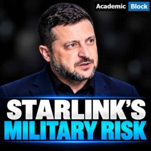 Image showing Ukraine President Volodymyr Zelenskyy in a dark blue suit against a blurred black background, highlighting Starlink’s military risks and satellite communication concerns in Ukraine.