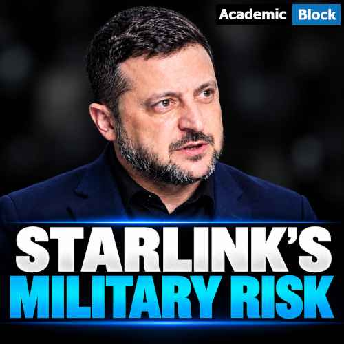 Image showing Ukraine President Volodymyr Zelenskyy in a dark blue suit against a blurred black background, highlighting Starlink’s military risks and satellite communication concerns in Ukraine.