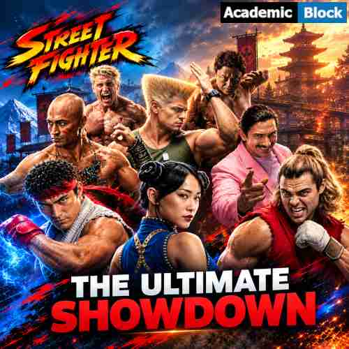 Image shows the Street Fighters featuring a lineup of fierce fighters with text reading, The Ultimate Showdown at the bottom.