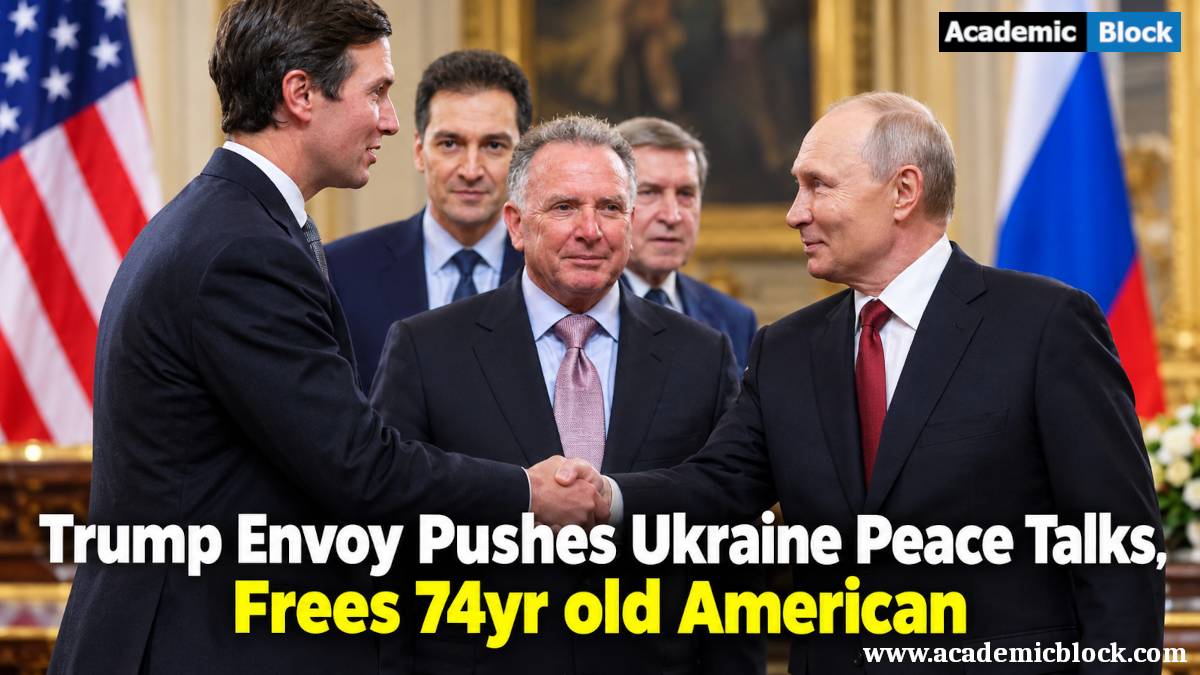 U.S. envoy Steve Witkoff watches as  Jared Kushner  shakes hands with Russian President Vladimir Putin, while U.S. officials look on during a diplomatic meeting focused on Ukraine peace talks and the release of a 74-year-old American.