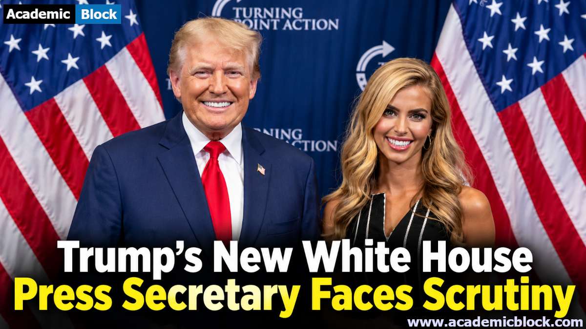 This image shows US President Donald Trump posing alongside his new White House press secretary Katie Zacharia on her appointment.